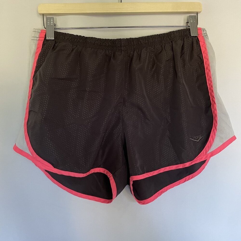 Pony Athletic Workout Shorts L Black Pink Womens Running Mesh Trim